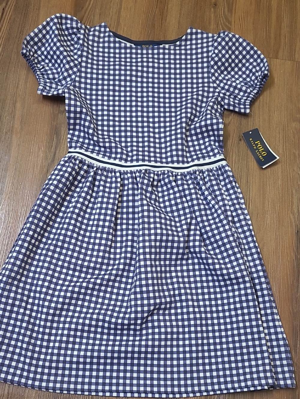 Polo by Ralph Lauren Navy & White Gingham Puff-Sleeve Dress